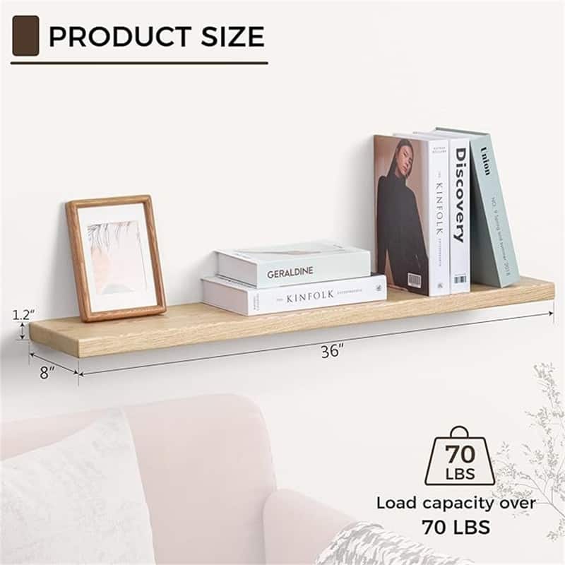 Natural Wood Floating Shelves for Wall 36 Inch - 8"D x 36"W x 1.2"H
