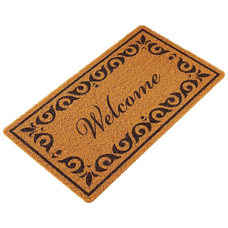 Brown Faux Coir Fibers Welcome Doormat with Non-Slip Backing for Indoor or Outdoor Mat - 29.5” x 17” x 0.4”