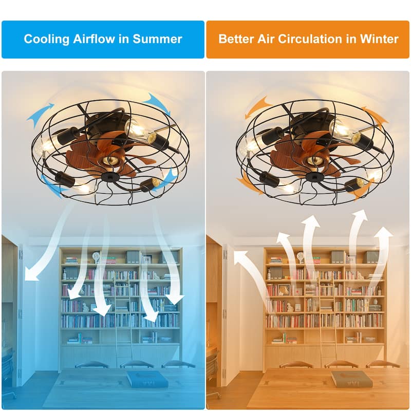20" Black Industrial Caged Ceiling Fan with Lights and Remote Control - 20 Inch