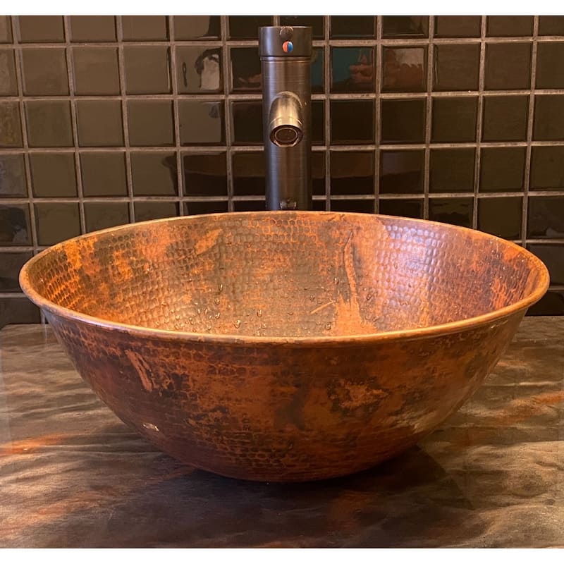 14" Round Natural Patina Copper Vessel Bathroom Sink by SimplyCopper - 14" X 14" X 5.5"