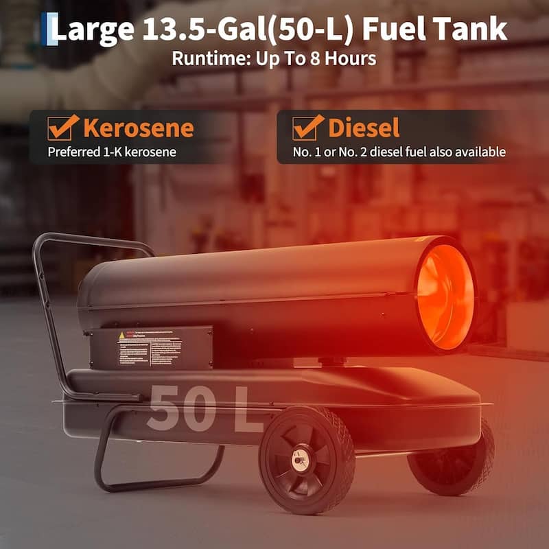 215000 BTUs Forced Air Kerosene Diesel Heater, with Thermostat and Wheels