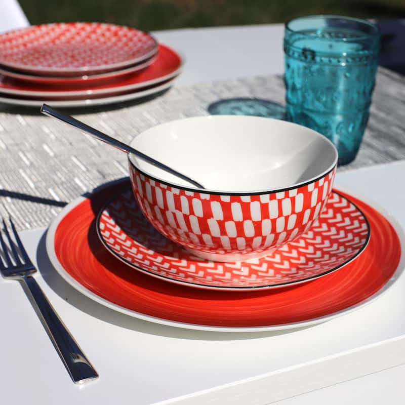 Euro Ceramica Simpatico 16-piece Dinnerware Set (Service for 4) - Opulent Orange