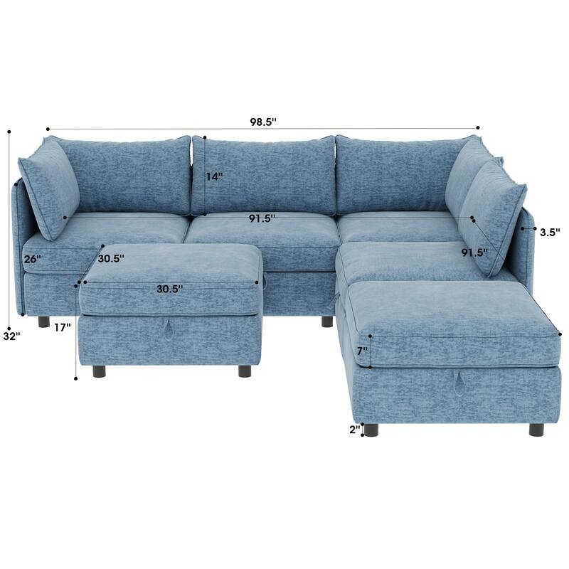 93.5" Chenille Modular Sectional Sofa with Storage and Convertible Design, 6-Seater