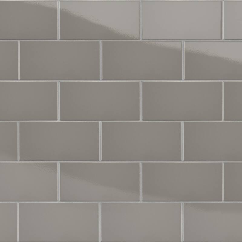 Merola Tile Piscina Brick Glossy Dark Grey 9-5/8" x 19-1/2" Porcelain Floor and Wall Tile