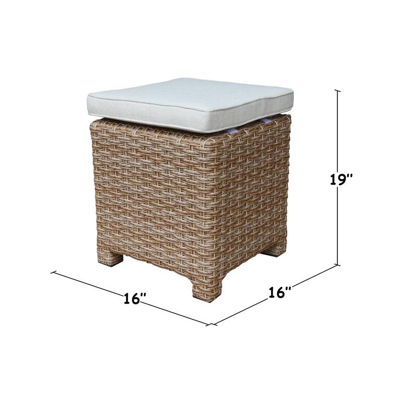 Outdoor Set of Two Wicker Stools with Cushions