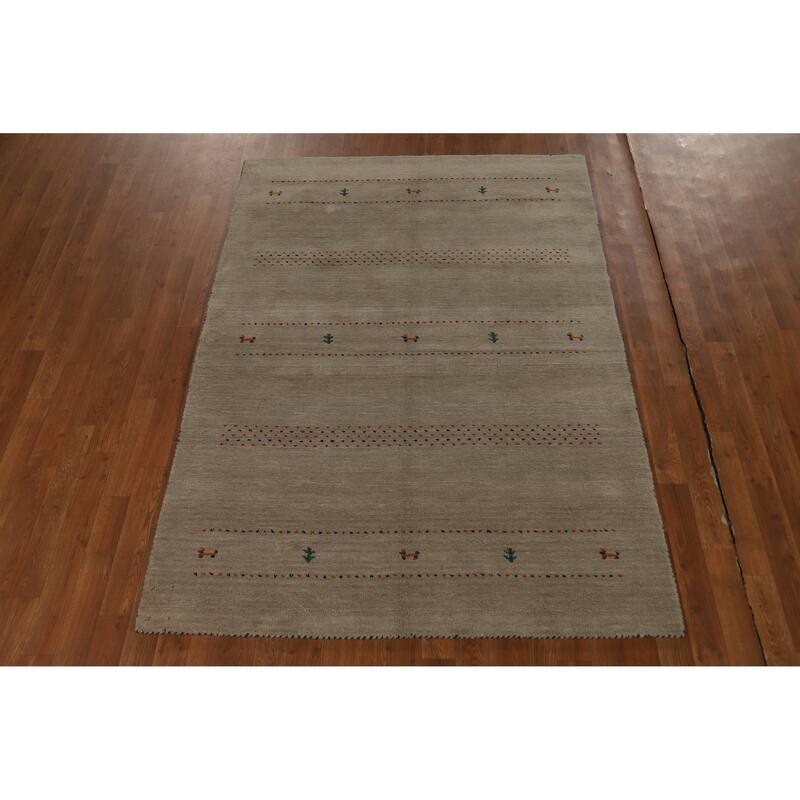 Hand Knotted Oriental 100% Wool Carpet Tribal Tribal Beige & Ivories Gabbeh Area Rug - 6' 6'' X 4' 7''