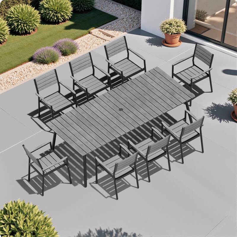 9-Piece Aluminum Outdoor Patio Dining Set with Umbrella Hole and Stackable Chairs