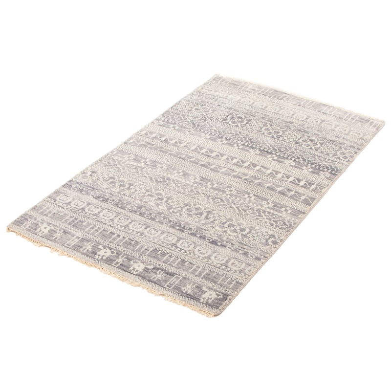ECARPETGALLERY Hand-knotted Silk Shadow Dark Grey Wool Rug - 3'6 x 5'11