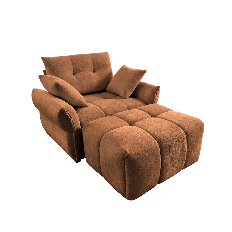 Chenille Ergonomic Lounge Chair with Ottoman, High-Resilience Sponge Cushions and Modular Design