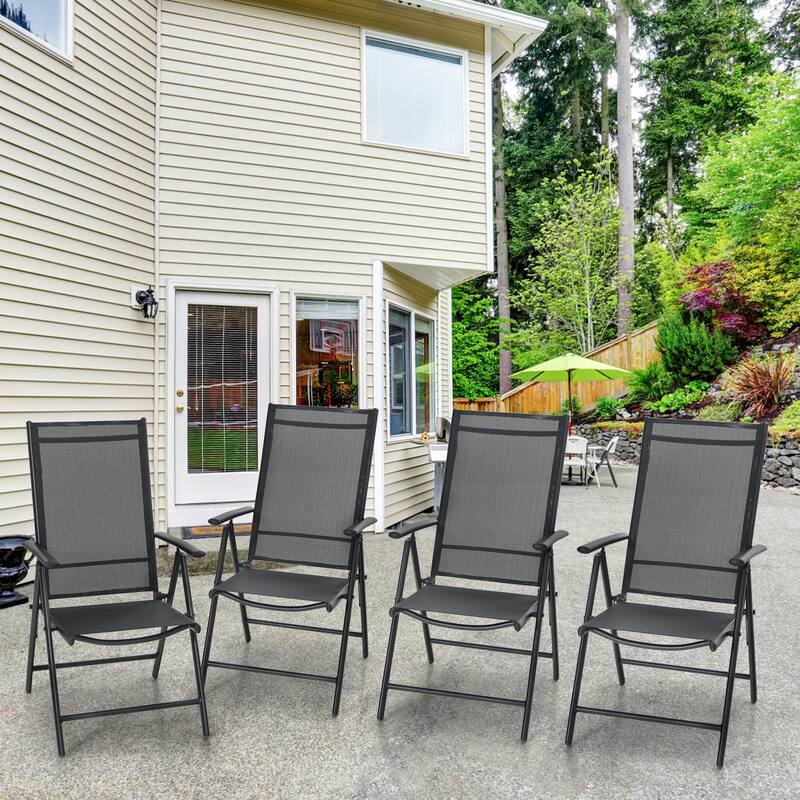 Outdoor Folding Sling Dining Chair Aluminum & Steel Frame, Set of 4 - Black