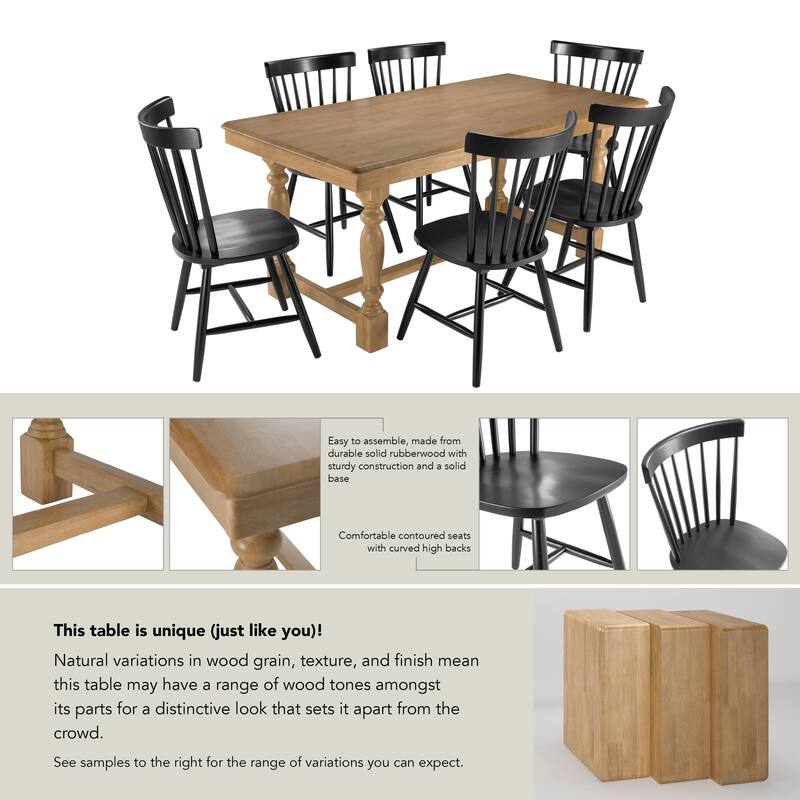 Bush Furniture Sterling 67W Dining Table with 6 Spindle Dining Chairs