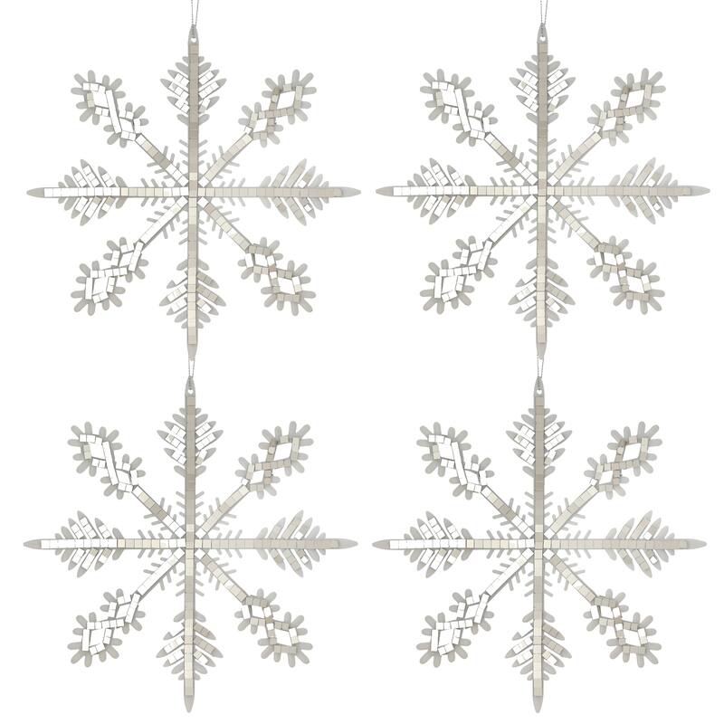 8" Crystal Look Snowflake Ornament Set of 4