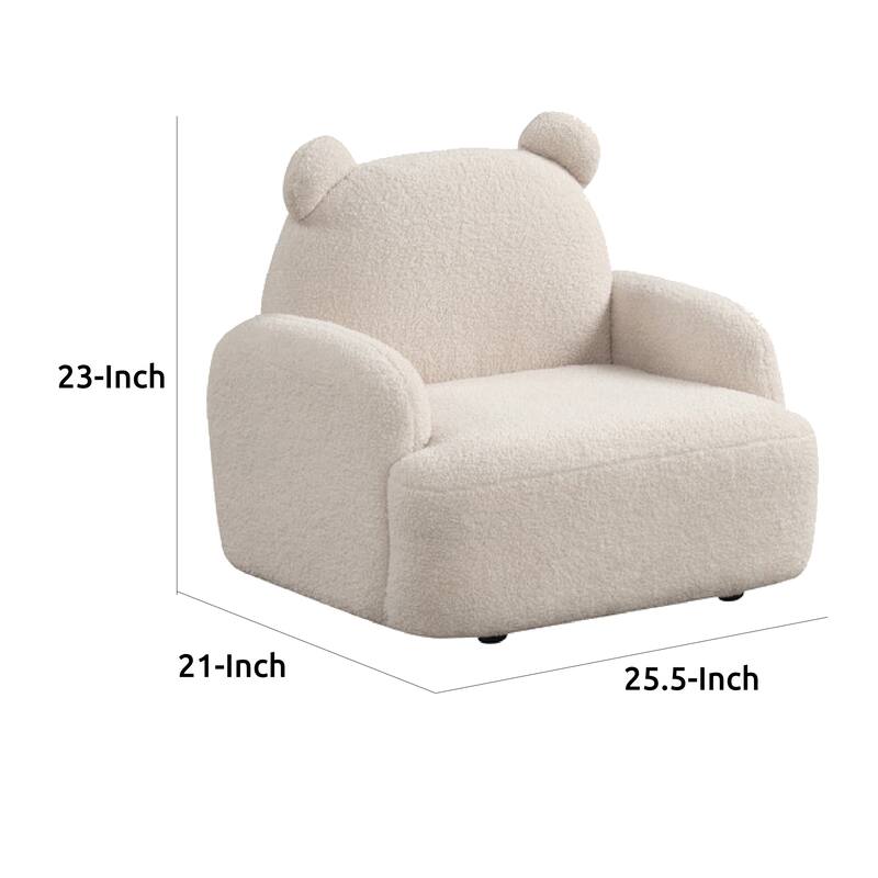 Raye Bear Shaped Kids Armchair with Black Legs, Beige Teddy Velvet