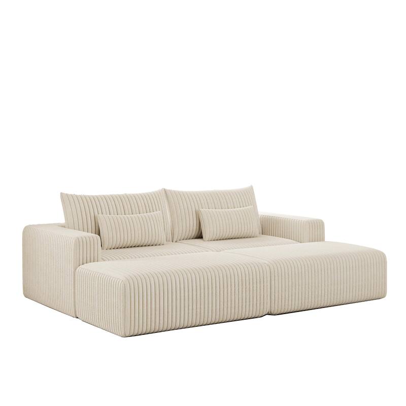 102" Corduroy Cloud Lounge Sectional with 2 Removable Footstools, No-Assembly Plush Chaise & Backrest Support
