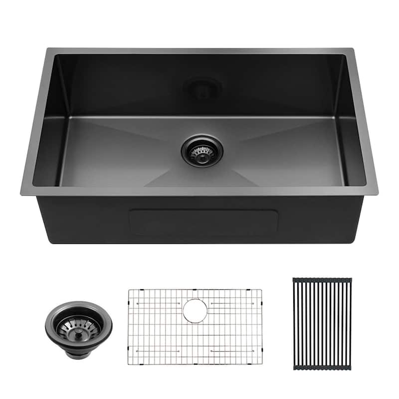 32" Undermount Kitchen Sink Black Single Bowl Sink - 32"x19"