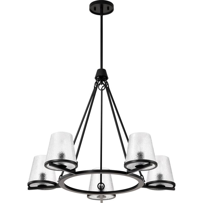Valentine 5 Light Chandelier Black Finish Hammered Glass