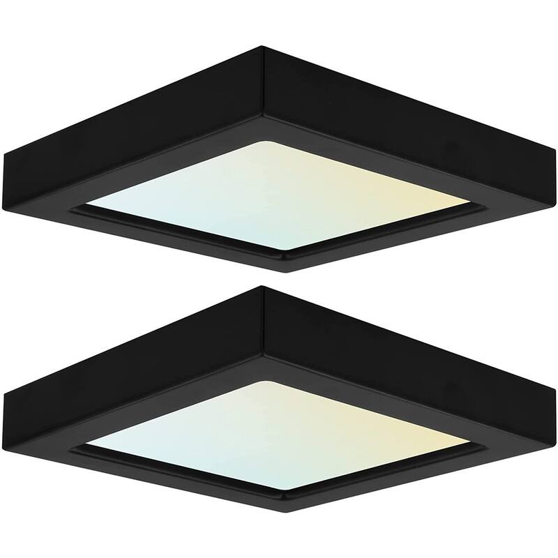 Luxrite 4" Square LED Flush Mount 10W 3 Color Selectable 600 Lumens Dimmable Damp Rated Black Trim 2 Pack - Color Selectable 3000K/4000K/5000K