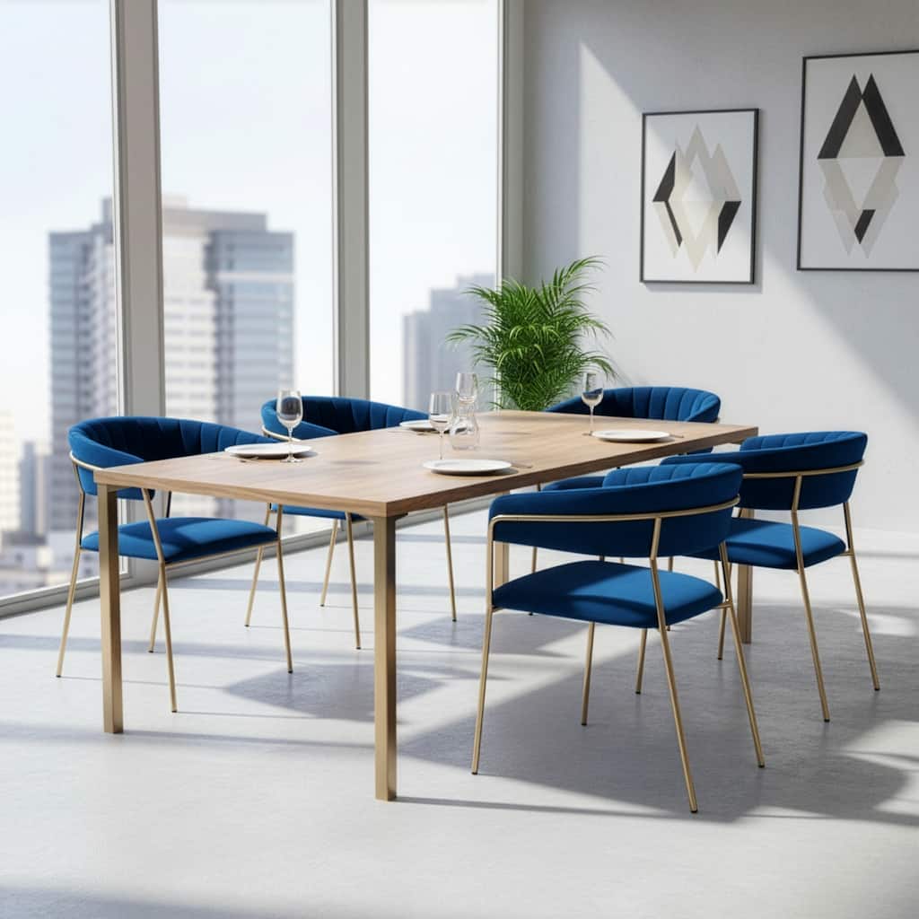 Set of 2 Anya Blue Velvet Arm Chair with Golden Metal Legs