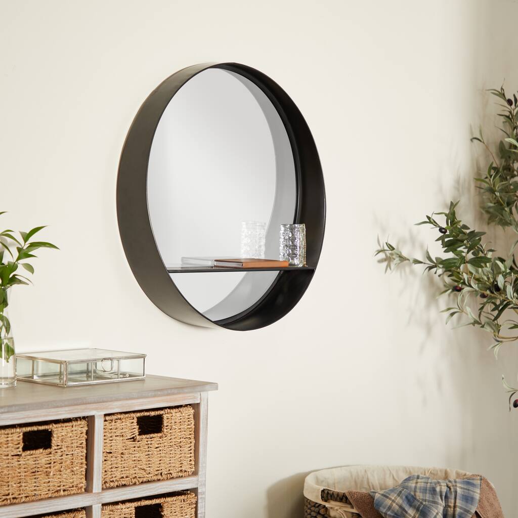 Black Metal 1 Shelf Room Wall Mirror - 24 x 5 x 24 Round