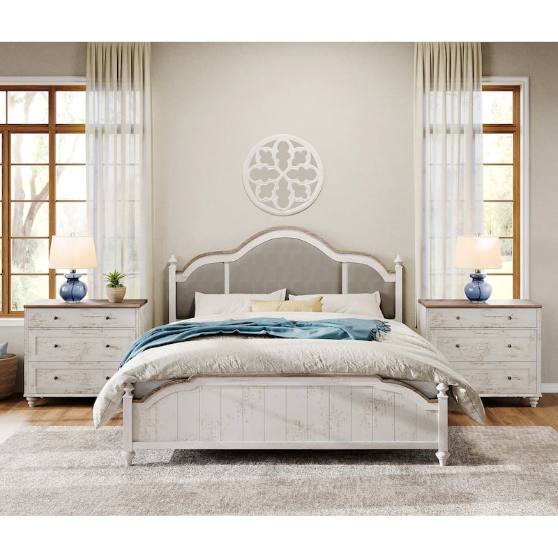 Farmhouse Nightstand with 3 Drawers, 34 inch