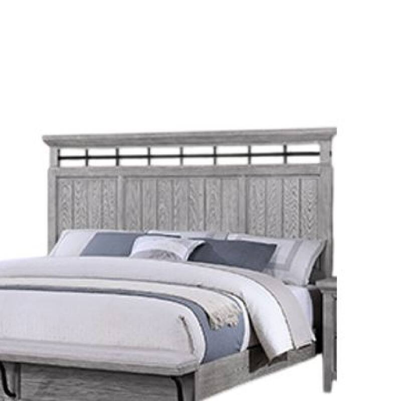 Bix Queen Size Bed w Upholstered Footboard, Light Gray Wood Grain