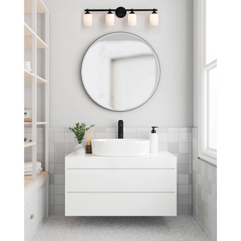 Solara 4 Light Vanity Matte Black Finish Frosted Ribbed Glass - Matte Black