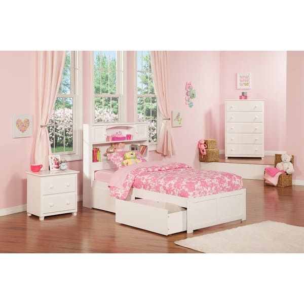 slide 2 of 8, Newport Twin XL Platform Bed with Footboard and 2 Drawers in White White - Twin XL