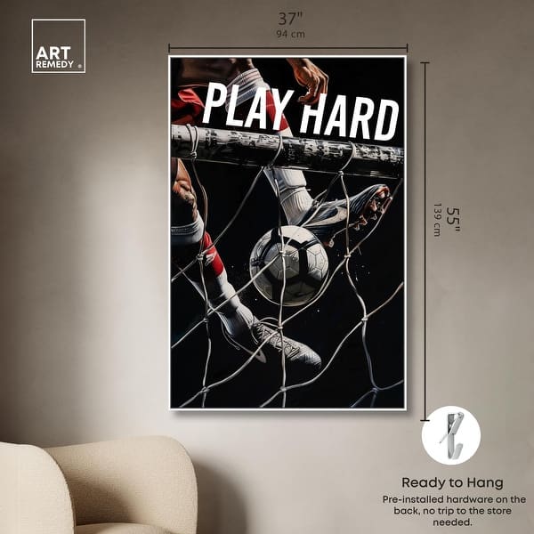 dimension image slide 23 of 24, Play Hard Soccer Canvas Mancave Art by Art Remedy