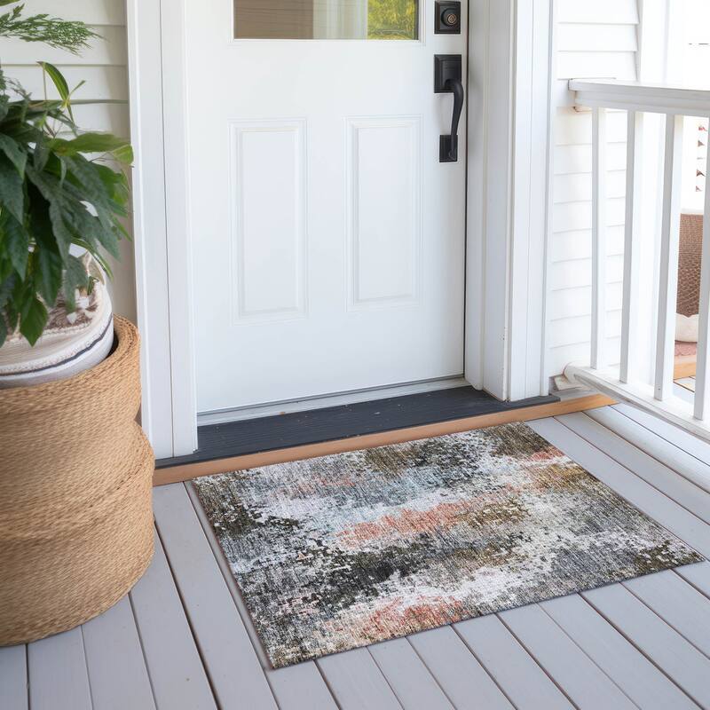 Machine Washable Indoor/ Outdoor Contemporary Abstract Chantille Rug - Granite - 1'8" x 2'6"