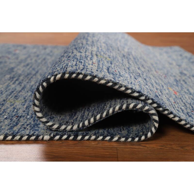 Hand Knotted Oriental 100% Wool Carpet Tribal Stripe Navy Blue & Blues Gabbeh Area Rug - 5' 10'' X 4' 0''