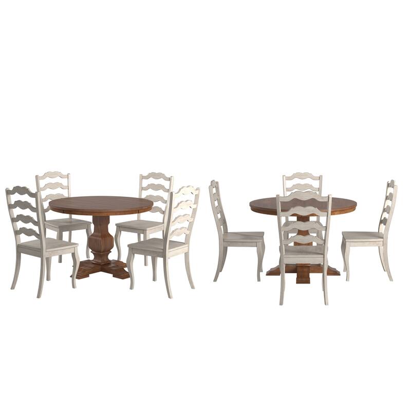 Ronda 45" Round Solid Wood Top Dining Set with French Ladder Back Chairs