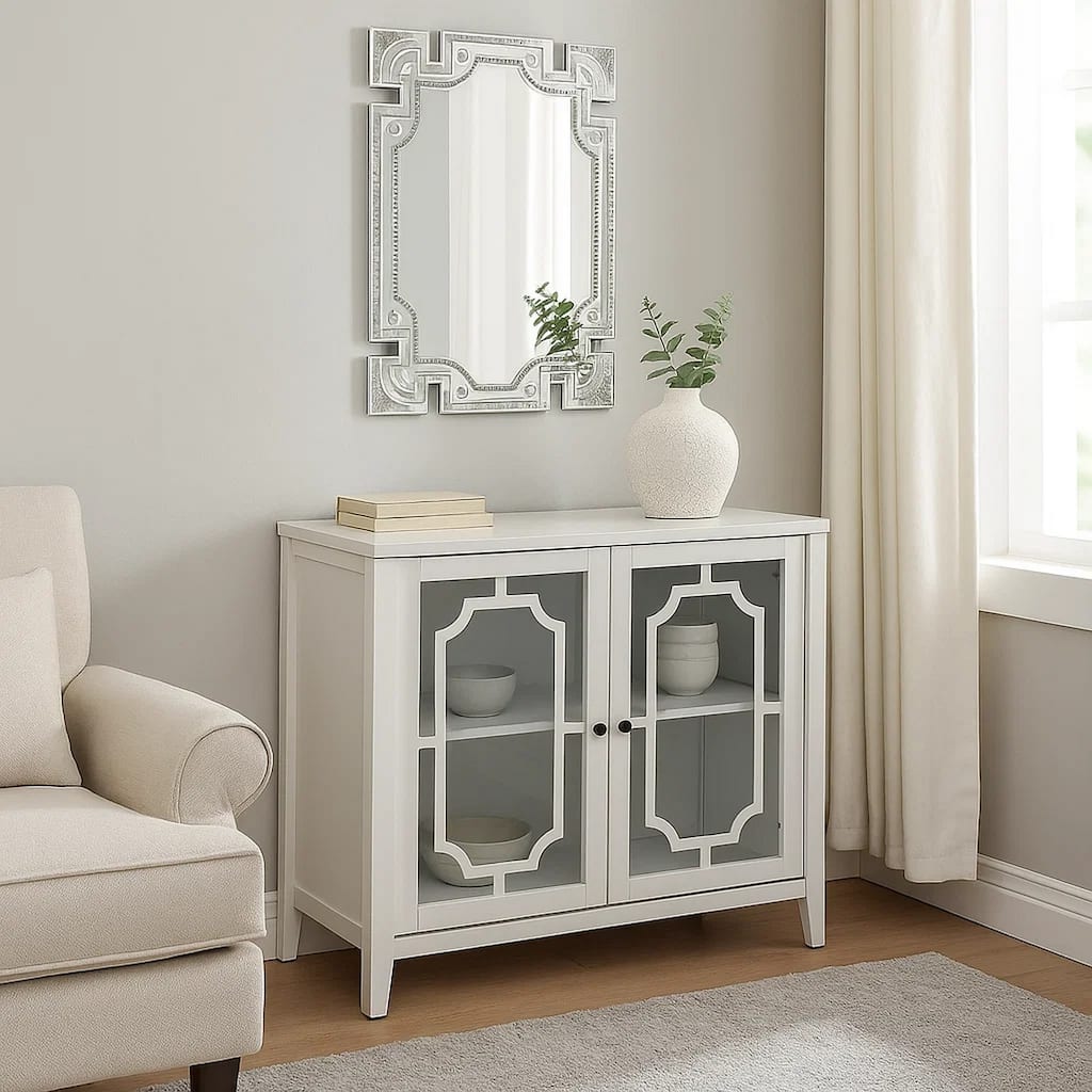 Pali 47 Inch Wall Mirror, Beveled Edge, Art Deco, Faux Crystals, Silver