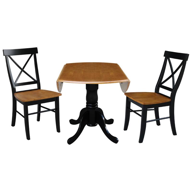 42" Solid Wood Dual Drop Leaf Table With 2 X-Back Chairs - 3 Piece Set