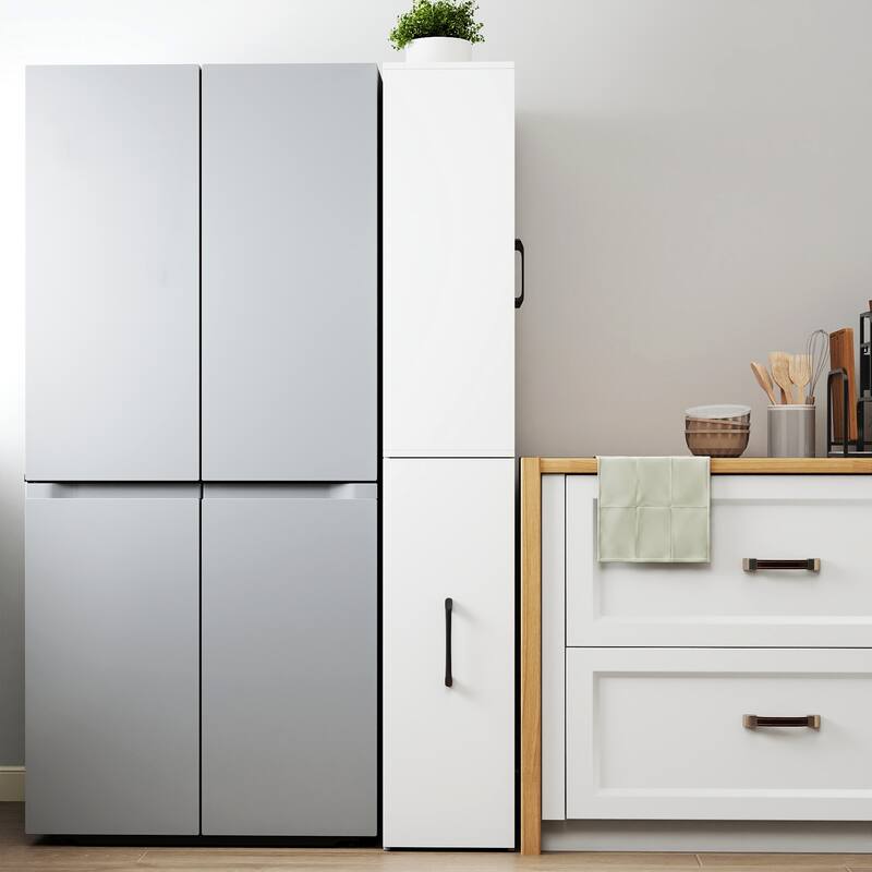 Roomfitters 70.87" Display Storage Cabinet with 2 Glass Doors and 4-Tier Pull-Out Shelves, Modern Wooden Kitchen Pantry Cabinet