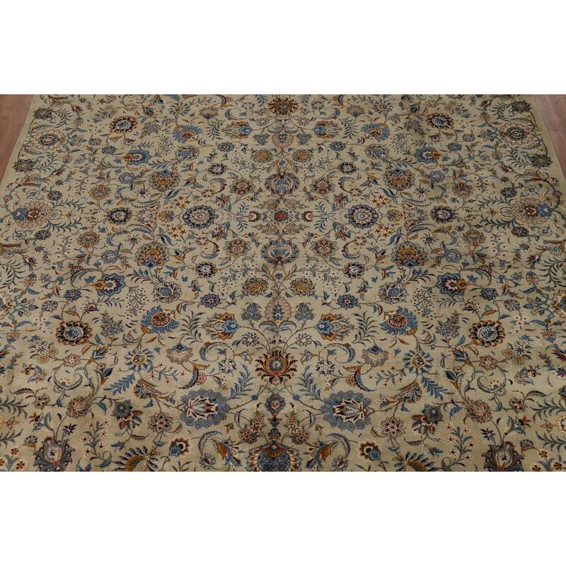 Vegetable Dye Floral Kashan Persian Large Rug Handmade Wool Carpet - 11'0"x 14'11"