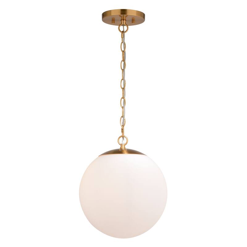 Linden 1L Gold Brass Mid-Century Modern Pendant Light White Globe Glass - 12-in W x 13.5-in H x 12-in D