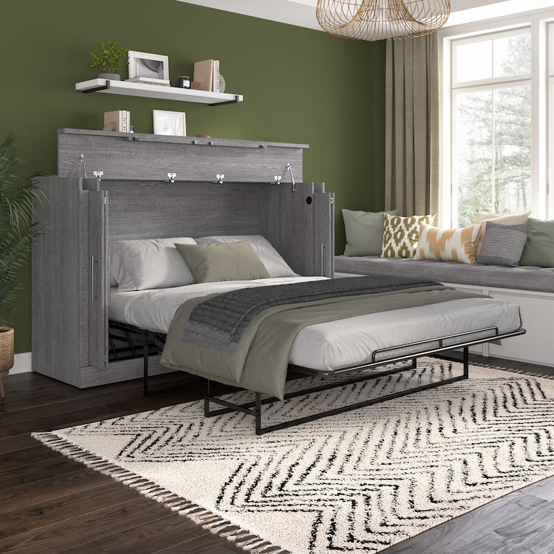 Nebula 75W Queen Cabinet Bed with Mattress for Guest Room by Bestar - Bark Grey