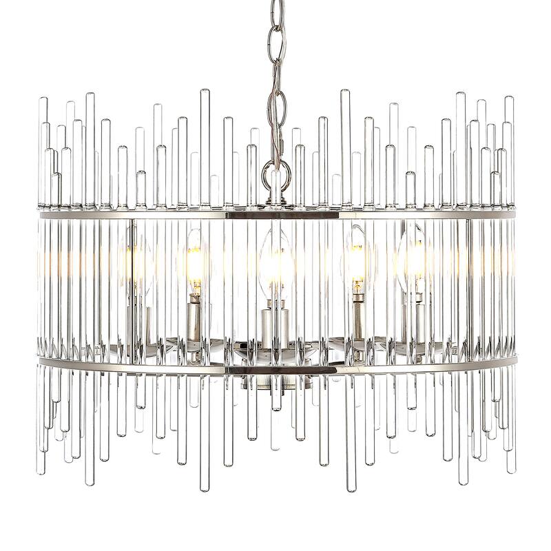 GetLedel Modern 5-Light Drum Chandelier with Clear Glass Bars