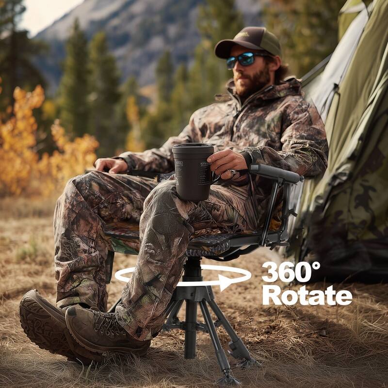 Heated 360 Degree Swivel Hunting Chair, Silent Rotating Blind Seat with Power Bank, 4 Adjustable Legs, Portable Design