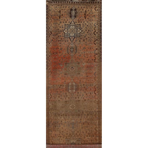 Geometric Tribal Heriz Persian Hallway Runner Rug Handmade Wool Carpet - 3'10" x 14'2"