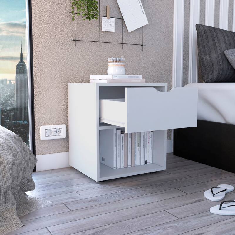 Aberdeeen 19.7-Inch High Nightstand End Table with Open Shelf