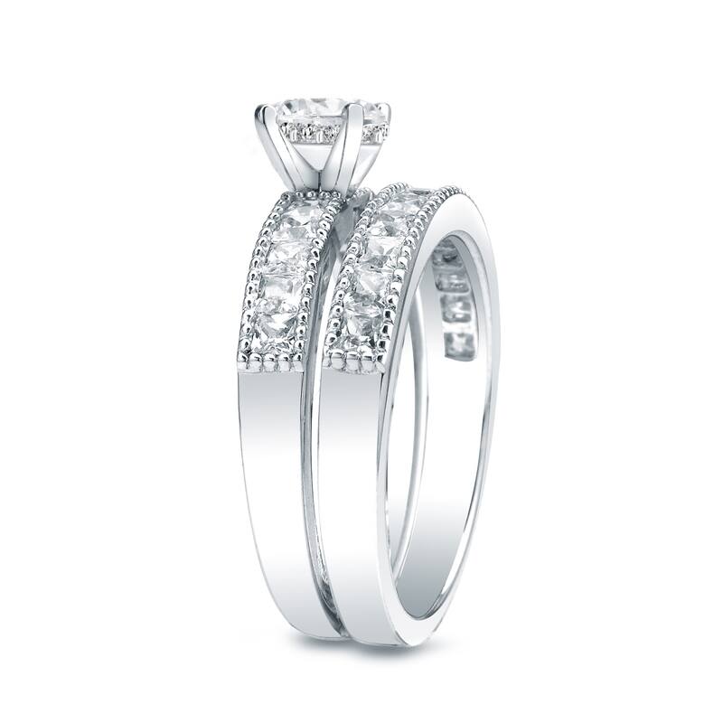 Auriya 1 1/4ctw Round Diamond Engagement Ring Set 14k Gold Channel-set