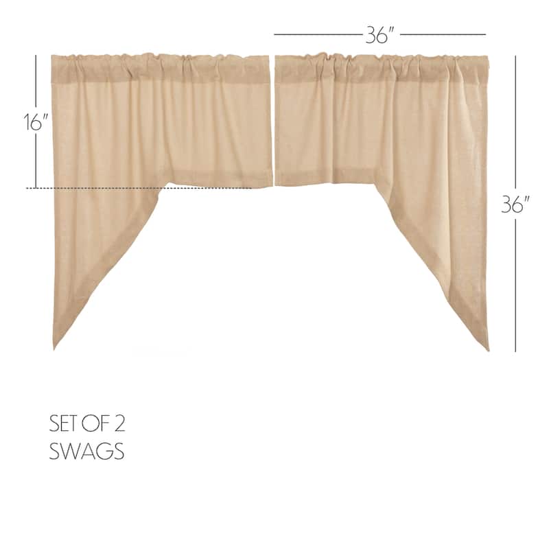 Farmhouse Kitchen Curtains VHC Cotton Burlap Natural Swag Pair Rod Pocket Solid Color - Swag 36x36x16 - Swag 36x36x16