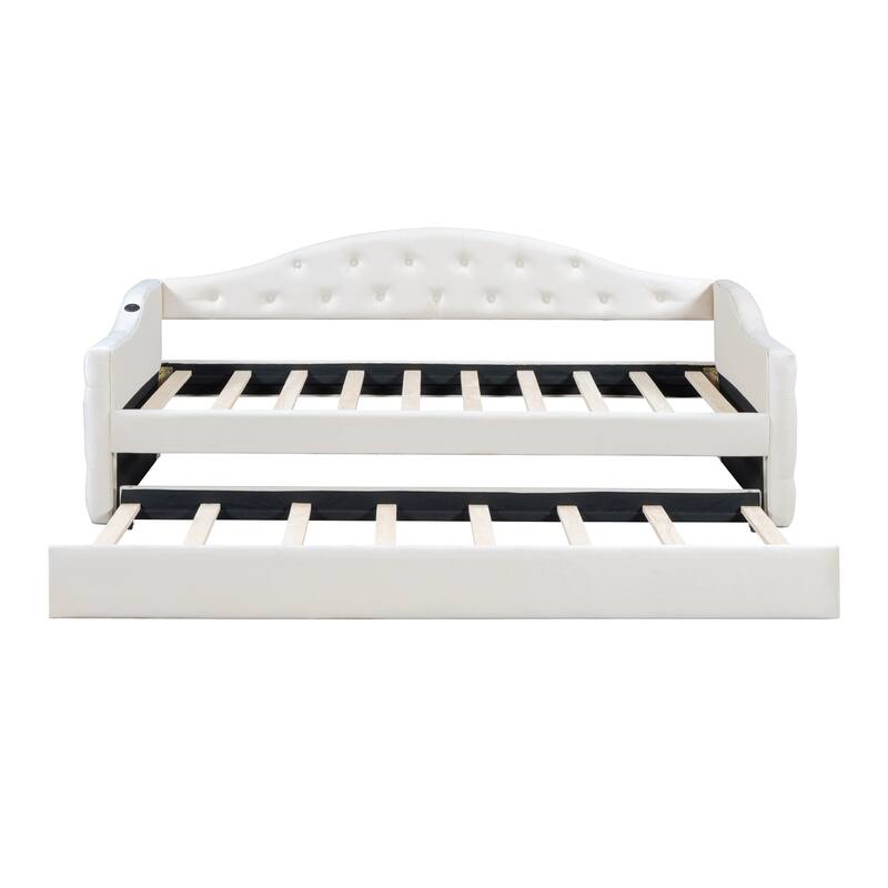 Upholstered Daybed with Trundle ,with USB&Type-C Charging Ports