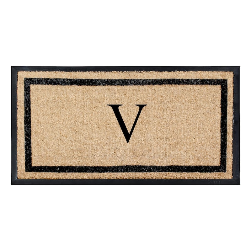 A1HC Rubber and Coir Heavy Weight large Outdoor Durable Monogrammed Doormat 24"X48", Beige - V_