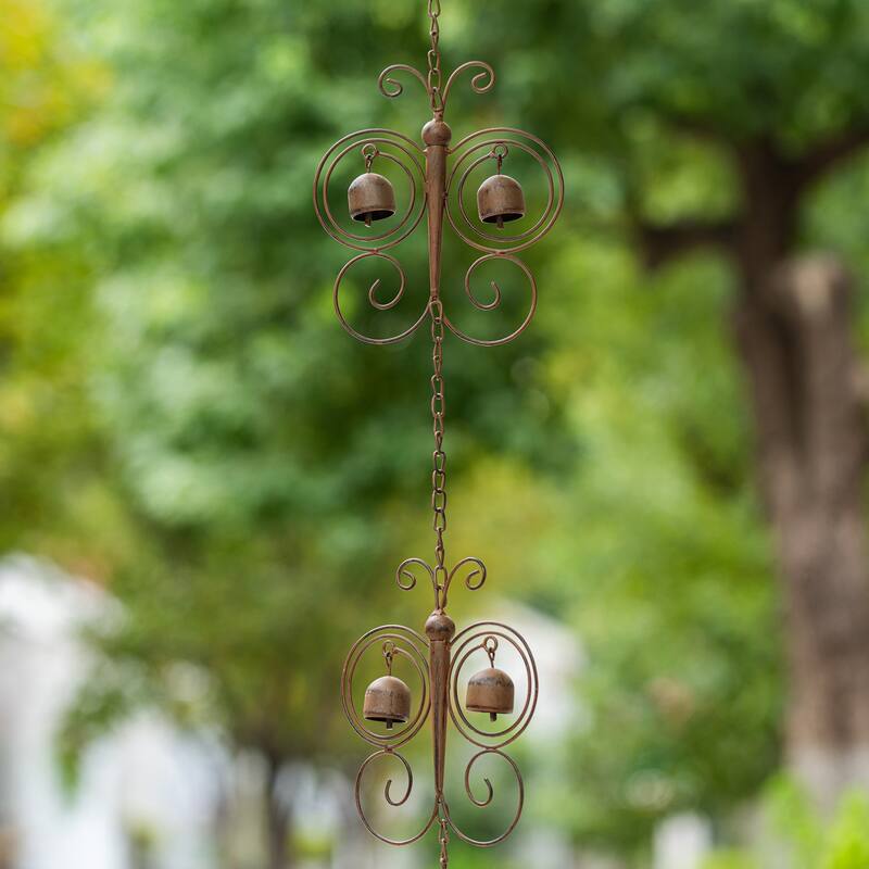 Glitzhome 8.5ft 8-Piece Faux Copper Butterfly Shaped Rain Chain with V-Shaped Gutter Clip