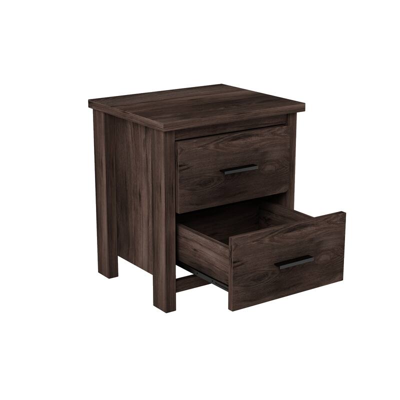 Wooden Nightstand with two Drawer, Large Storage Space