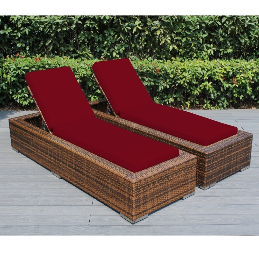 Ohana Outdoor Patio 2 Piece Mixed Brown Wicker Chaise Lounge Set - No Assembly