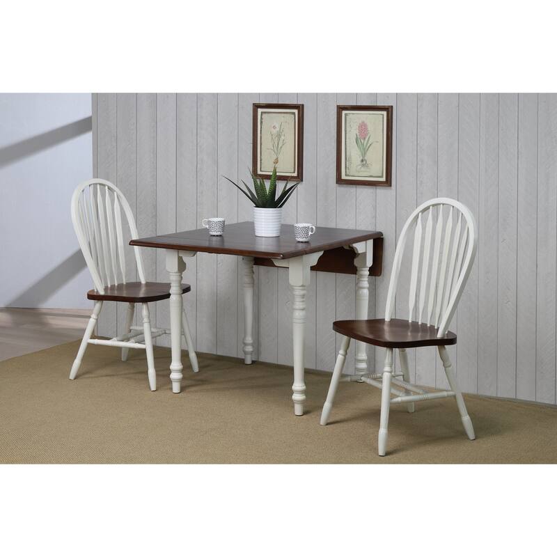 Art Deco Arrowback Side Chairs - Set of 2 - Solid Wood Dining Chairs - Antique White & Chestnut Brown