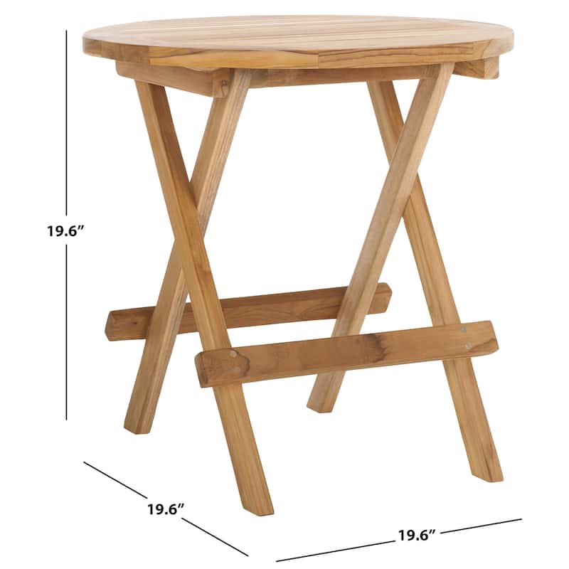 SAFAVIEH Outdoor Patio Furniture Rory Solid Teak Wood Folding Round Table - 20"W x 20"D x 20"H